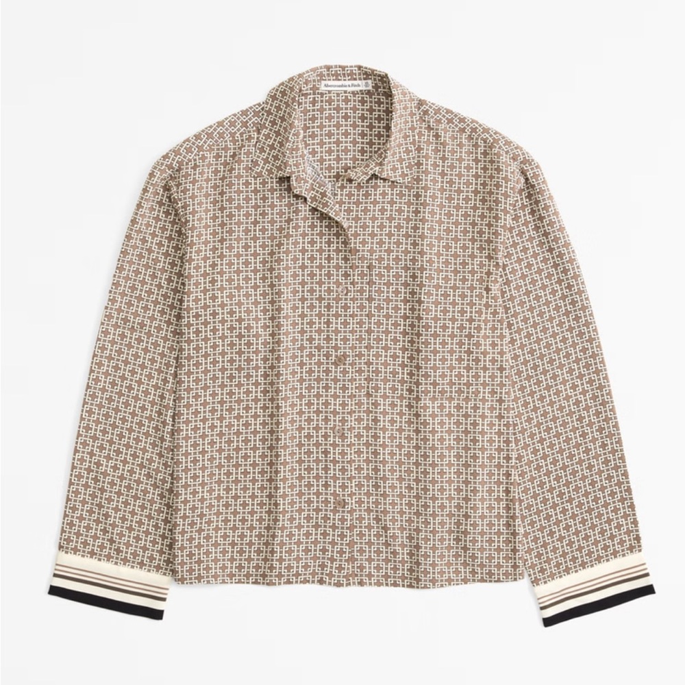 Abercrombie & Fitch Long-Sleeve Satin Button-Up Shirt